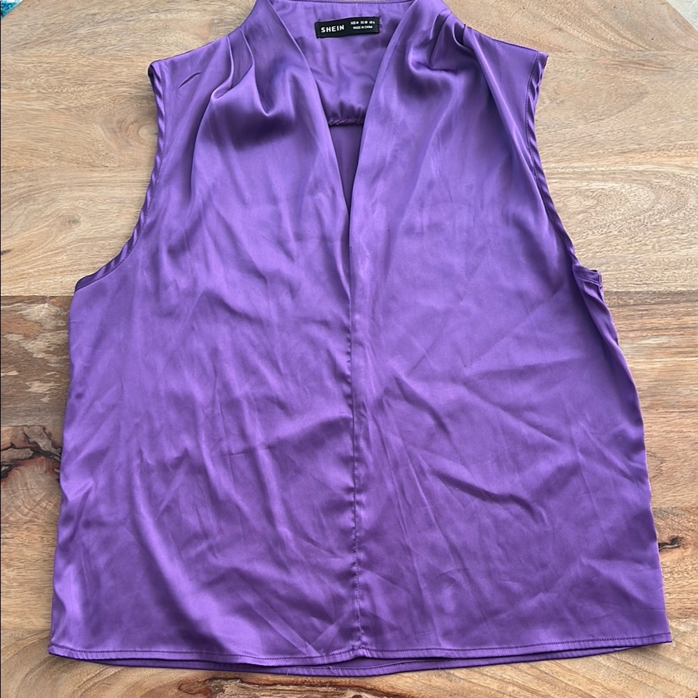 SHEIN Purple Mandarin Collar Blouse
